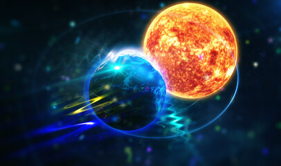 planet in space and sun