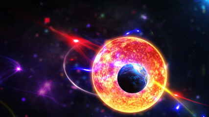 planet in space and sun