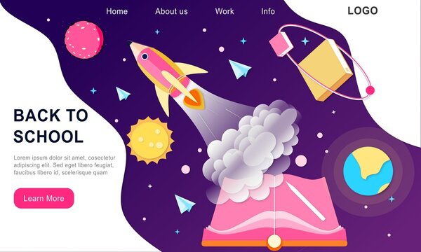 3d landing page design template for back to school, course, class, education in galaxy space imagination. Modern vector illustration concept for poster, banner, promotion, sale website and mobile app.