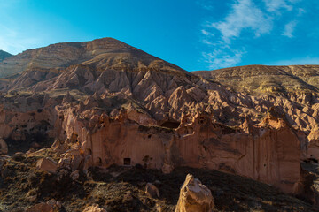Panaromic view of the National Park of Zelve Valley, Nevsehir, Cappadocia, Turkey. Rock Formations in Zelve Valley.