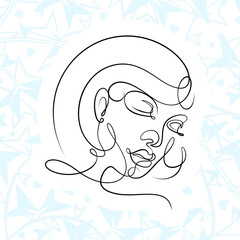 International Women's Day minimal design line drawing style. Portrait of young woman beauty face isolated on pastel leaf background. Vector for Spa, fashion, hairdressing and beautiful artwork design.