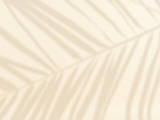 Fototapeta premium Tropical palm leaves on light pastel background. Unobtrusive botanical background with shadow on the wall - trend frame, cover, card, postcard, graphic design - 3D, render, illustration. 