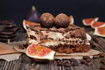 chocolate cake with buttercream , close up