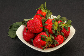 Ripe sweet strawberry with leaf