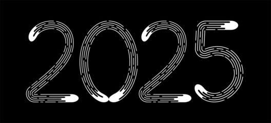 New Year 2025 from white dotted lines on black background.