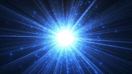 レンズフレアとキラキラしたパーティクル宇宙　光　閃光　星　ネイビー　コバルトブルー　青　レンズフレア　反射 - obrazy, fototapety, plakaty