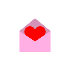 Pink love open letter with red heart inside. Envelope icon vector illustration.