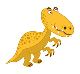 Yellow dinosaur with spots and big claws and sharp teeth