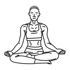 black line art of a woman posing in yoga style