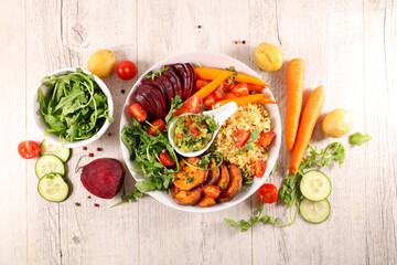 buddha bowl with ingredient - top view