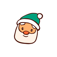 Cartoon santa claus face line icon on white.