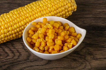 Sweet yellow corn in the bowl