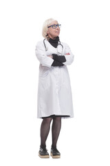 friendly woman doctor. isolated on a white background.