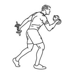black line art of a man posing in the style of lifting weights