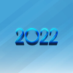 Glossy Gradient 2022 Number On Blue Background For Happy New Year Concept.