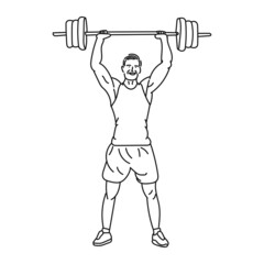 Obraz premium black line art of a man posing in the style of lifting weights