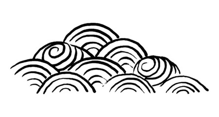 Fototapeta na wymiar モノクロ和風イラスト・アレンジした青海波　渦　和波　伝統的な柄　海　毛筆　抽象文様　線画　曲線