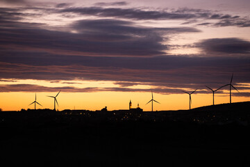 Fototapeta premium Wind turbines for electric power production, Zaragoza Province, Aragon in Spain.