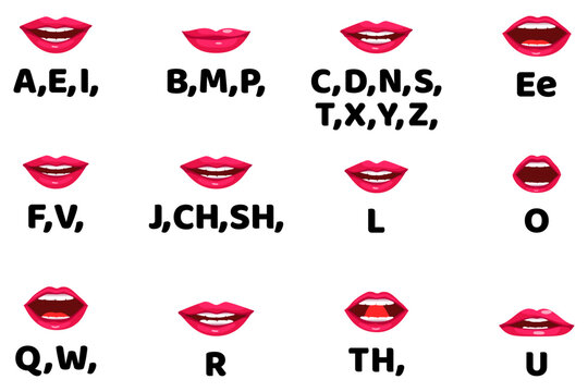 Girl character mouth animation pack with lip syncing set for animation and sound pronunciation isolated