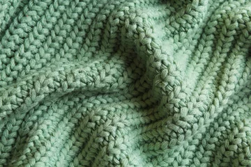 Foto op Plexiglas Beautiful pale green knitted fabric as background, top view © New Africa