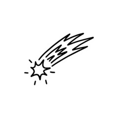 Space meteor or falling star hand drawn doodle vector illustration isolated.