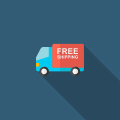 Van and shipping vector icon symbol transportation, flat design, long shadow