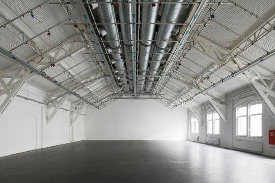 Interior of bright empty industial hall
