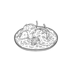 Chile en nogada Mexican traditional dish sketch vector illustration isolated,