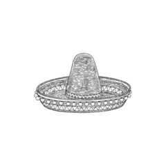 Cinco de Mayo Mexican hat or sombrero, sketch vector illustration isolated.