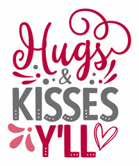 Hugs and Kisses colorful handwritten valentine quote with white background