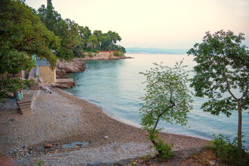 lonely beach at croatian coast, Kvarner Bucht, tourist resort