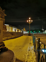 View from Palace Square to the beautiful old lantern and St. Isaac's Cathedral.