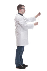 in full growth. confident male doctor with an x-ray.