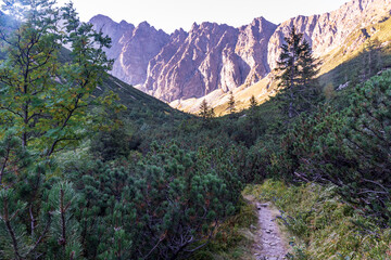 Javorova dolina valley with hiking trail and peaks above in Vysoke Tatry mountains in Slovakia © honza28683