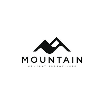 simple mountain logo with letter M. icon and vector