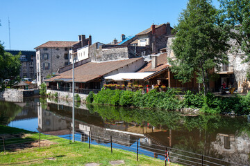 Fototapeta na wymiar The Jordane river and historic buildings Aurillac, Cantal, Auvergne, France