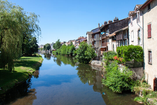 The Jordane river and historic buildings Aurillac, Cantal, Auvergne, France