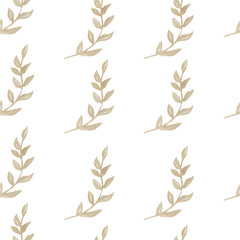 Simple seamless pattern with beige twigs. For wedding invitations, greeting cards, posters, packaging design, for fabric. Stylish, modern pattern on a white background