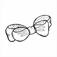 Hand-drawn tied bow in doodle style for different types of design. Black and white vector illustration.