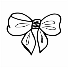 Fototapeta na wymiar Hand-drawn tied bow in doodle style for different types of design. Black and white vector illustration.