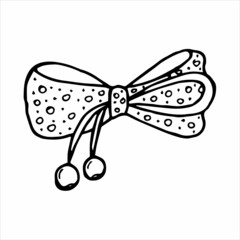 Hand-drawn tied bow in doodle style for different types of design. Black and white vector illustration.