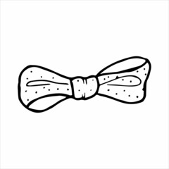 Hand-drawn tied bow in doodle style for different types of design. Black and white vector illustration.