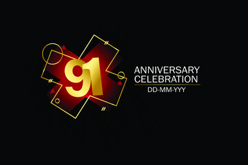 91 year anniversary red color, minimalist logo years, jubilee, greeting card. invitation on Grey background - Vector