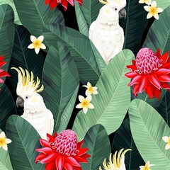 Vector seamles pattern with cockatoo and flower © olga_igorevna