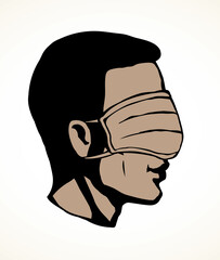 Man in medical mask on eyes. Vector drawing