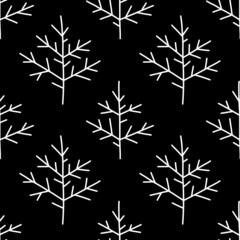 Seamless pattern with doodle Christmas trees. Scandinavian winter background of simple lagom fir trees. Vector ink texture for fabrics, wrapping paper and your creativity - 477105101