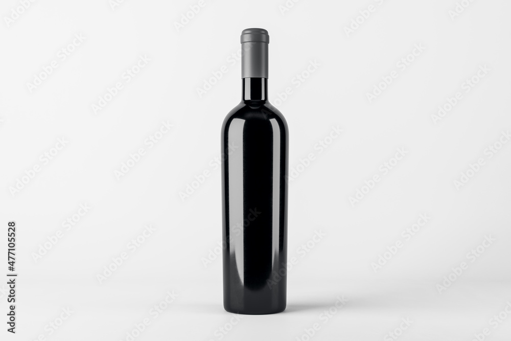Poster empty wine botte with mock up place on white background. product, alcohol, beverage and advertisemen