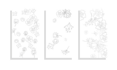 floral drawing outline covers vector set