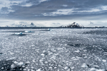 Ice floes and mountains in Antarctica