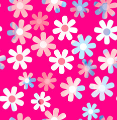 Abstract Colorful Brush Textured Flowers Seamless Pattern Stylish Trendy Colors Perfect for Allover Fabric Print or Wrapping Paper